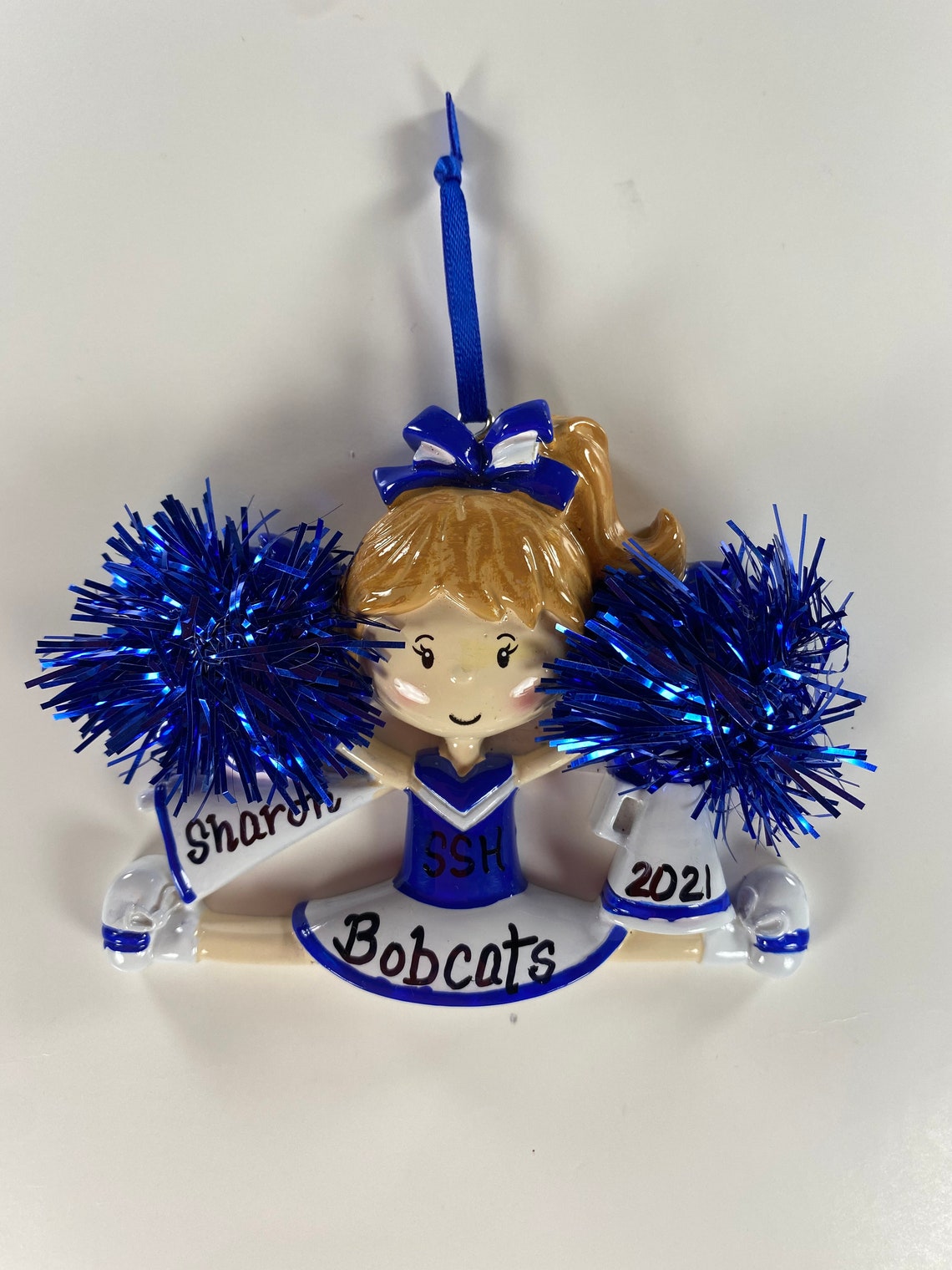 Cheerleader Girl Blue Personalized Christmas Ornament Etsy