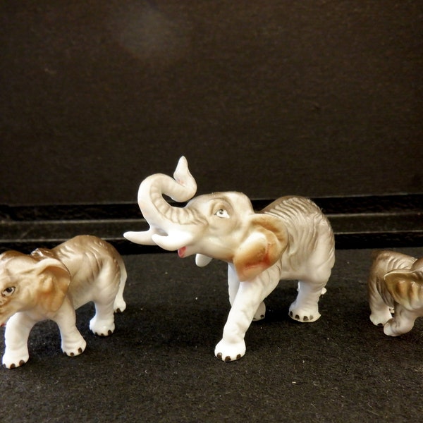 Mini Elephant Family Figurines, 3 piece, Bone China