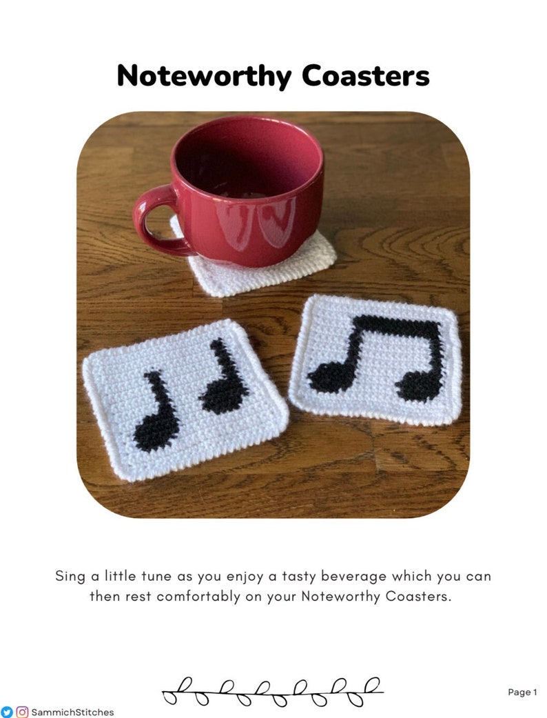 Crochet Pattern: Noteworthy Coasters, PDF image 1