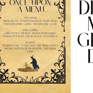Beauty and the Beast Menu Wedding Party Fine Dining Festival Custom Personalised Personalized Fairytales CHEAP BUDGET Digital PDF Download