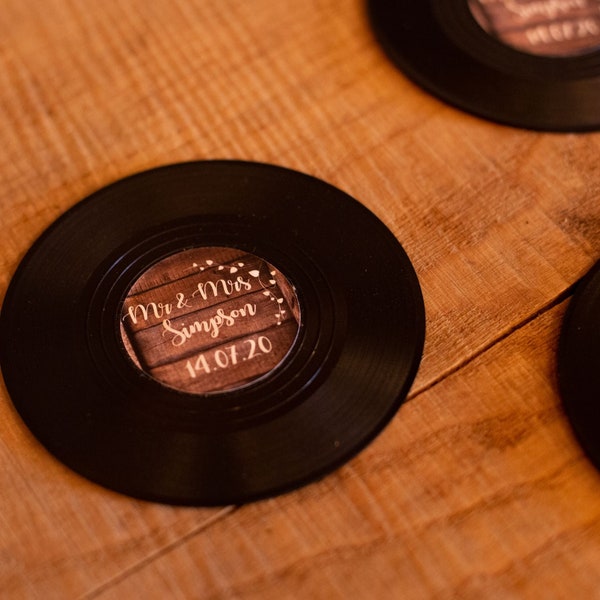 Custom Record Vinyl Coasters Personalised Personalized Wedding Invitations Save The Date Expo Giveaways Birthday Centrepieces Disk Jockey