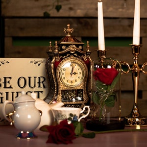 Beauty and the Beast Clock Centrepiece Perfect For Fairytale Weddings, Silver and Red Variations Vintage Antique French Clock Plastic