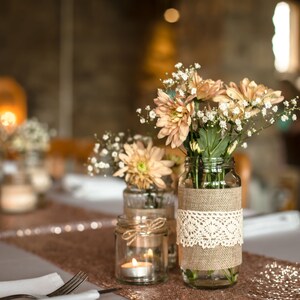 Wedding Jars Hessian Wrap Perfect for Flowers, Candles or Lights. Small, Medium & Large Jars Centrepiece Fairytale Rustic Boho Wedding