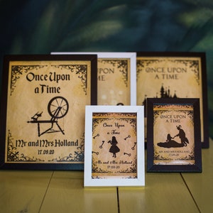 Fairytale Silhouette Framed Print Wedding Beauty and Beast,Peter Pan,Alice,Little Mermaid,Aladdin,Rapunzel Personalized Personalised Gift