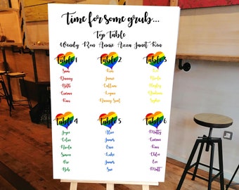 Love Heart Table Plan Correx Board Wedding Seating Chart Plan LGBTQ Pride Rainbow Party Board Personalised Personalized Custom Themed