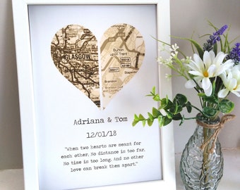 Couples Map Framed Print!Personalised Personalized With Name and Date! Wedding,Paper Anniversary,Engagement Gift, Present, Honeymoon Travels