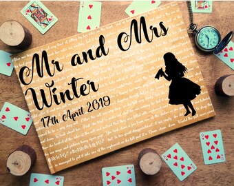 Alice in Wonderland Wedding Guest Book, Personalized Story Book, Photo Album
