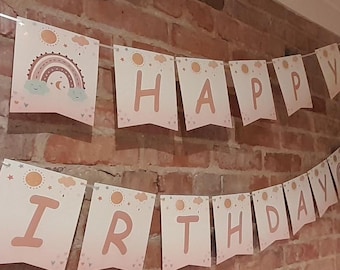 Rainbow Birthday Bunting Garland, Party Decor