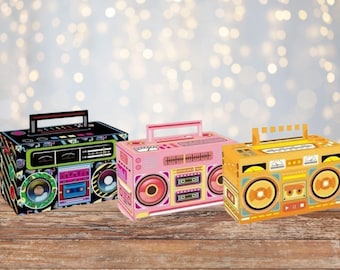 Retro Boombox Paper Gift Boxes - 80s Party Favors, 12pcs