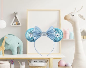Snowflake Mouse Ears Headband, Bridal, Hen Do, Princess Costume