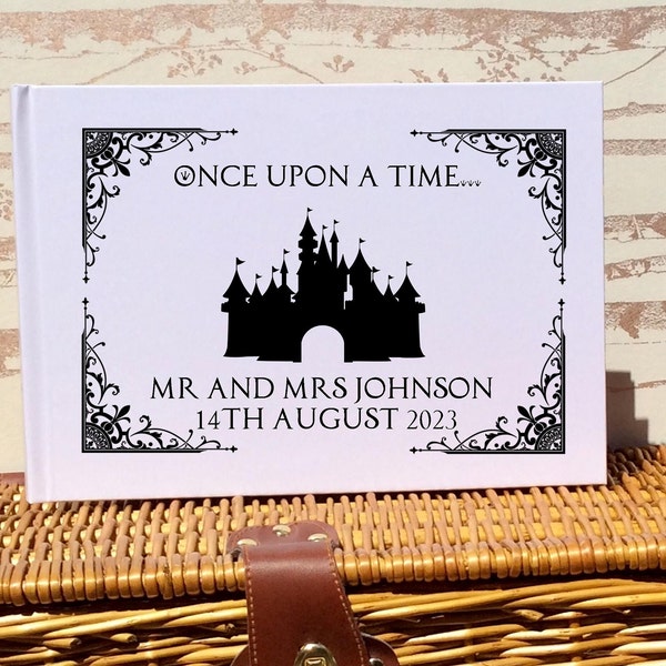 Fairytale Castle White Wedding Guestbook Personalised Personalized Perfect for Disney and Fairytale Weddings Scrapbook Album Princess Prince