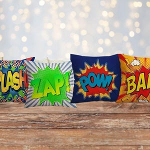 Superheld Comic Kissenbezüge - Pow, Bam, Zap, Splash, 16x16
