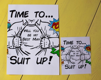 Suit Up Wedding Poster Print Personalised Personalized!Will You Be My Best Man,Groomsman,Usher,Paige Boy?Superhero Wedding,Comic Book