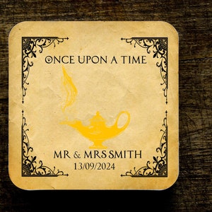 Aladdin Genie Lamp  Fairytale Wedding Coasters Favours Favors Personalized Personalised Engagement Anniversary Birthday Gift Present Colour