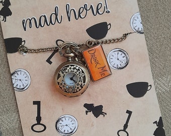 Alice in Wonderland Pocket Watch Fairytale Wedding Gift For Groom,Perfect  for Alice Themed Weddings,Baby Shower,Party,Mad Hatter,Once Upon