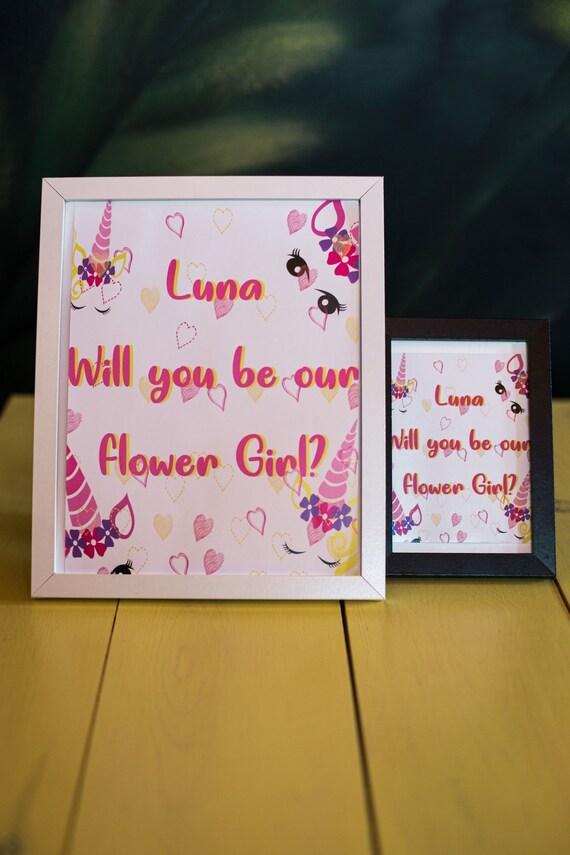 A5 A4 A3 Prints and Frames 18mm Wooden Blocks Will You Be Presents for Wedding Party Favours Personalised Will You Be Our Flower Girl Unicorn Wedding Poem Verse Gifts for Flower Girls