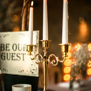 Beauty and the Beast Gold Candelabra Perfect for Fairytale and Fantasy Themed Weddings Centrepiece Candlestick Holder image 2