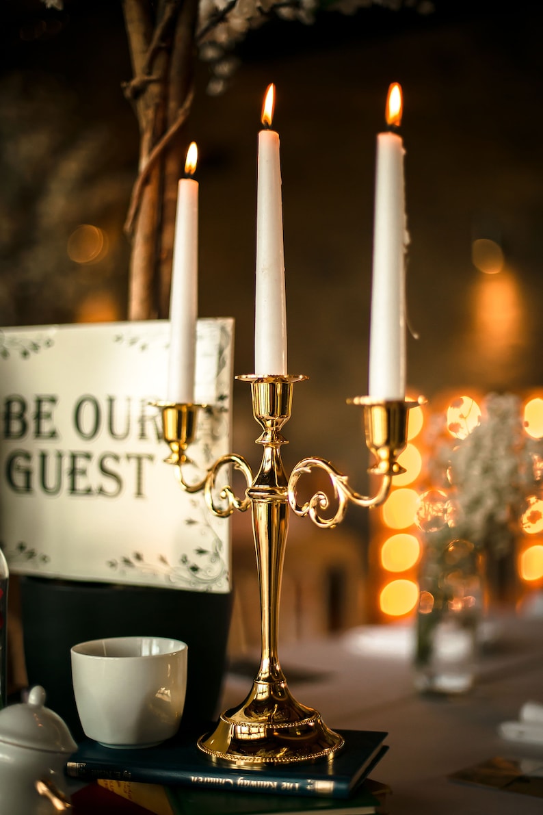 Beauty and the Beast Gold Candelabra Perfect for Fairytale and Fantasy Themed Weddings Centrepiece Candlestick Holder image 2