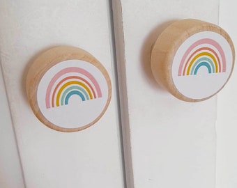 Pomos de cajón de madera arcoíris, decoración infantil, muebles reciclados