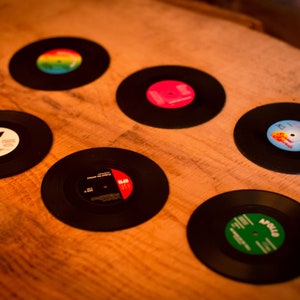 Record Vinyl Coasters Pack of 4 and 8! Perfect gift for any Vinyl Fan Disk Jockey! Note Music Themed Vinyl Music Themed Pub Club Birthday