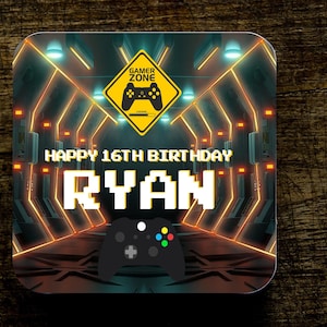 Gaming Gamer Name Birthday Coaster Personalised Personalized!Big Birthday Keepsake Nostalgia, Retro,Beer,Coffee, Tea Custom Dad Mum 30th
