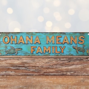 Vintage Metal Tin Sign – “Ohana Means Family” Wall Decor (40.6cm x 10.1cm) | Retro Wall Art for Living Room, Kids Room, Garden, or Home