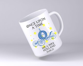 Taza personalizada con la carroza de Cenicienta, regalo de boda de cuento de hadas