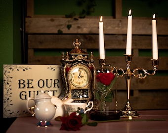 Reloj de La Bella y la Bestia, estilo francés vintage, centro de mesa para bodas