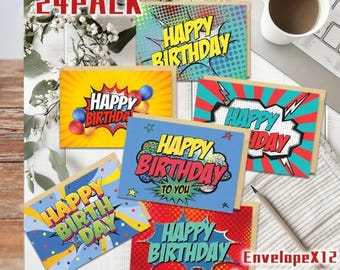 Tarjetas de cumpleaños estilo cómic retro con sobres