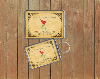Little Mermaid Wedding Keychain Favors, Personalized Fairytale Keyring