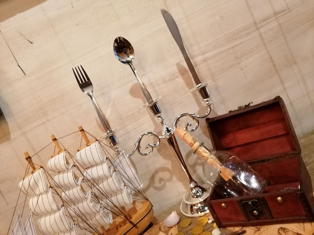 Little Mermaid Silver Candelabra With Knife, Fork, Spoon Perfect for