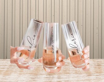 Gepersonaliseerde champagneglazen voor bruidsmeisjes | Datums aangepaste namen | Geschenken bruiloft en bruidsmeisje, bril voor bruidsfeesten