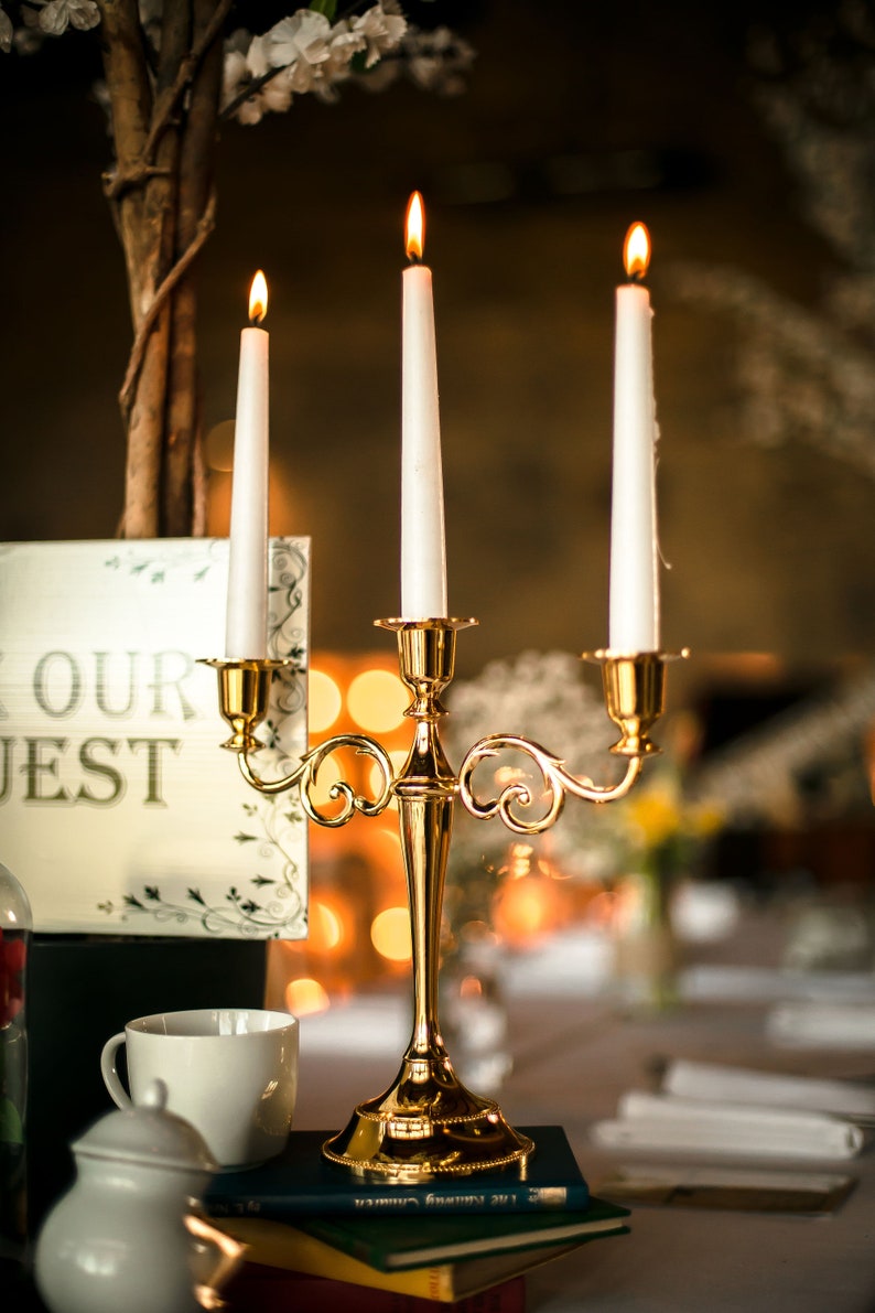 Beauty and the Beast Gold Candelabra Perfect for Fairytale and Fantasy Themed Weddings Centrepiece Candlestick Holder image 3