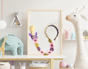 Rapunzel Braid Headband, Long Hair Flowers, Costume Dress Up