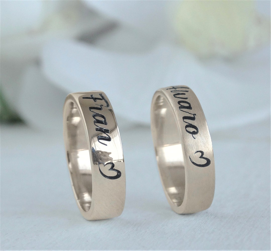 Personalized Gold Plain Band, Traditional Fire Enameled Wedding