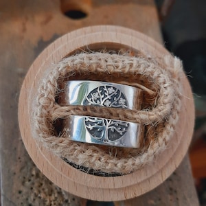Tree of life wedding bands, Celtic inspired silver marriage band, Two matching wedding band, Pair of ring band with handwriting engraved