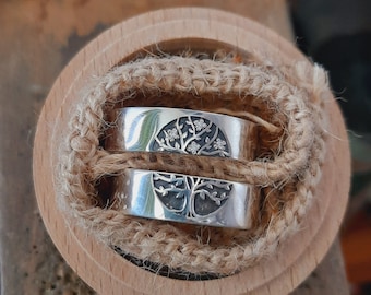 Tree of life wedding bands, Celtic inspired silver marriage band, Two matching wedding band, Pair of ring band with handwriting engraved