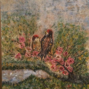 M. Zehringer 1929 signed Swiss Painter BIRDS Oil on Board Framed