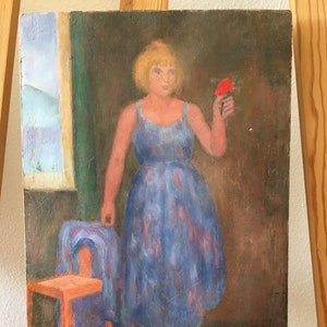 Hans Eppens  - lady with a red rose -  oil on board signed painting