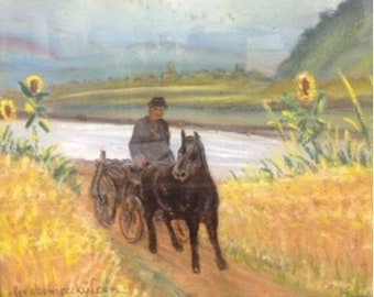 Leon Grabowieczky (polonais) Pastel sur papier, daté de 1942, POLOGNE PAYSAGE