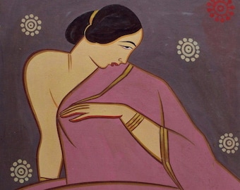 JAMINI ROY - Indian artist - Lady Canvas 16&quot;X20&quot; Print