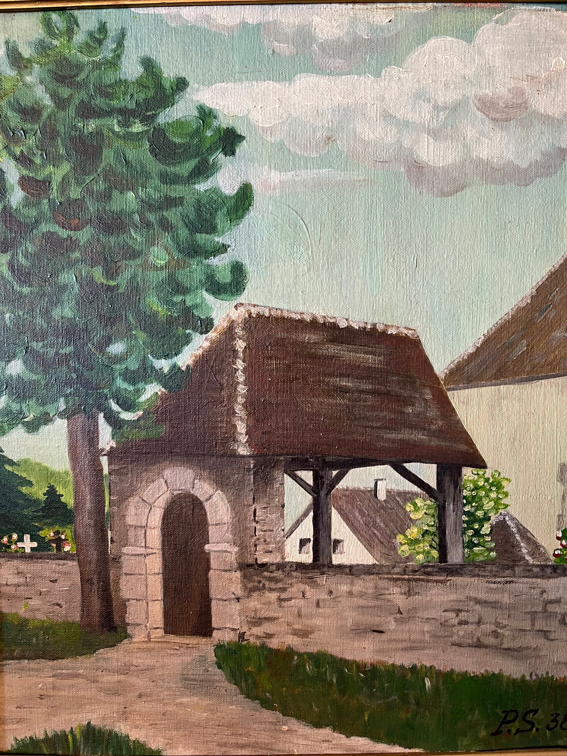 本物のアンティークの希少なヴィンテージ絵画モノグラム P.S. 38
