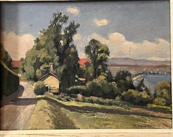リトグラフ　ジョルジュ・ラポルト　「灯台のある風景」　額装品 Yahoo!オークション - 版画 ジョルジュ・ラポルト リトグラフ 風景 D9