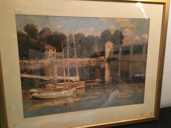 Rare Vintage 1950s Monet “The Bridge at Argenteuil” Swiss Art Print Rare Vintage 1950s Monet “The Bridge at Argenteuil” Swiss Art Print