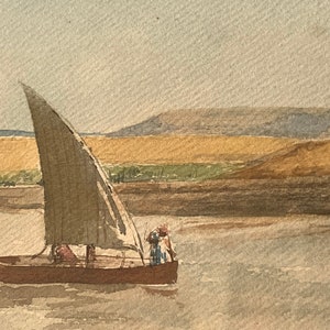 1889 Ägypten Gemälde Original Aquarell quer über den NIL - seltene antike Kunst !!