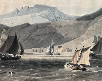 Loch-ranza Isle of Arran - William Daniell 1769-1837 - Een reis rond Groot-Brittannië - Aquatint op papier
