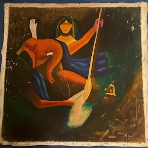 Maqbool Fida HUSAIN (1915 - 2011) attributed oil acrylic on canvas painting