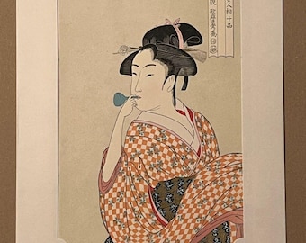 日本の木版画 – 喜多川歌麿 – 花魁松葉屋 – 本物の手作りの浮世絵