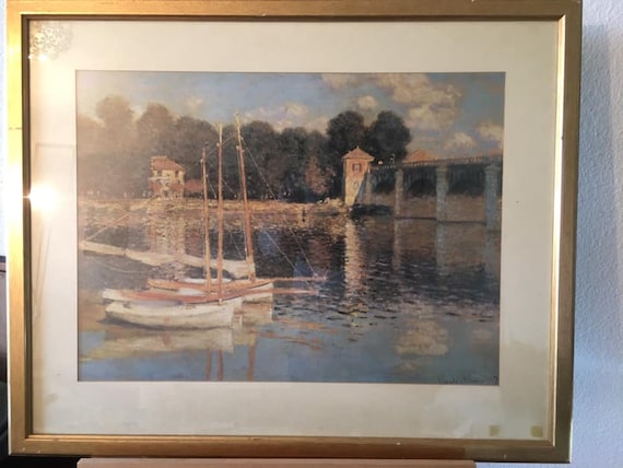 Rare Vintage 1950s Monet “The Bridge at Argenteuil” Swiss Art Print Rare Vintage 1950s Monet “The Bridge at Argenteuil” Swiss Art Print