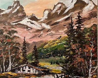 W. SCHMIDT - Oil Painting Alpine Landscape With Mountain Hut